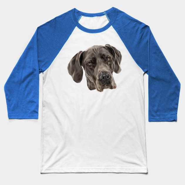 Blue Great Dane Baseball T-Shirt by painteddreamsdesigns